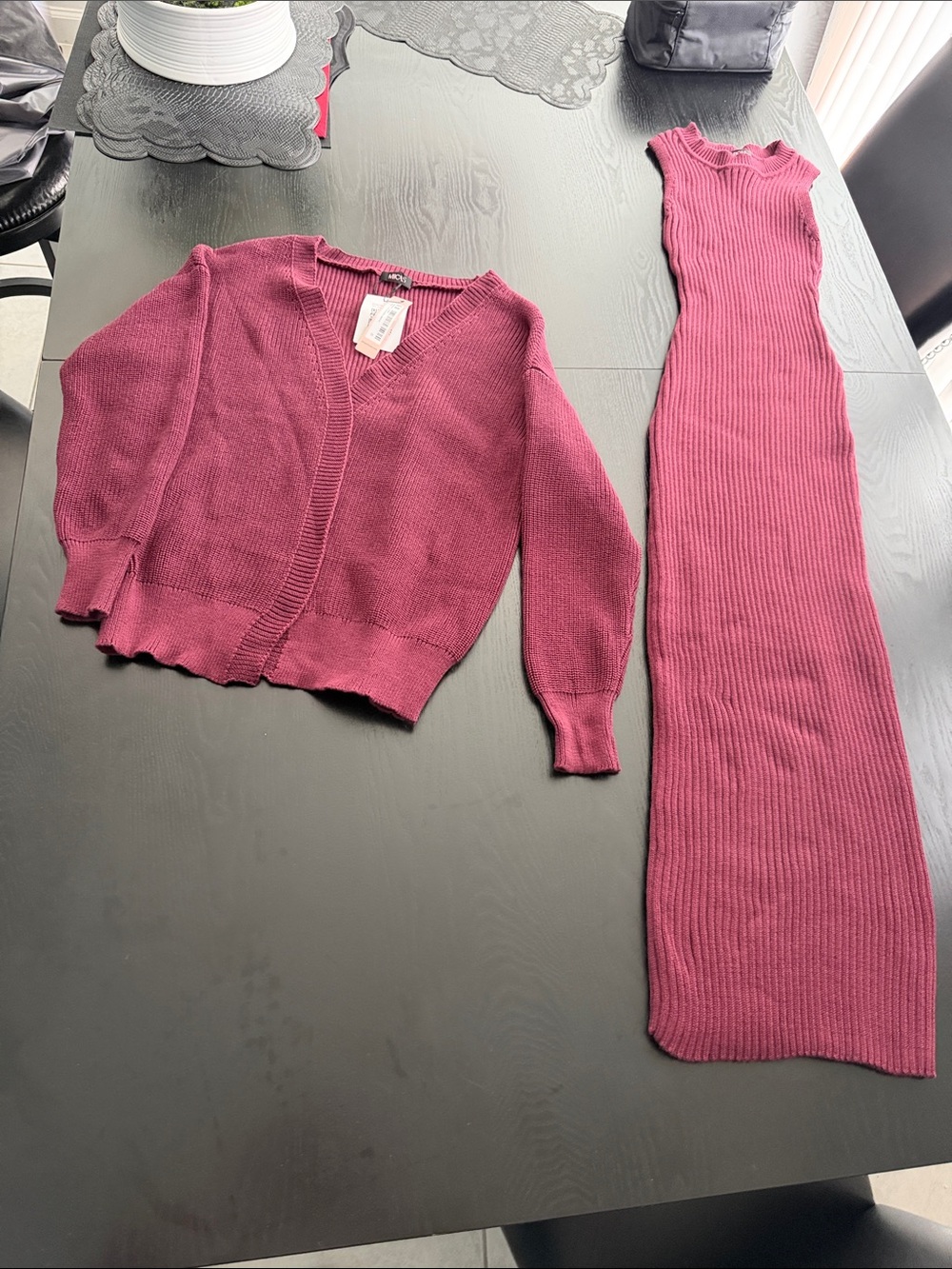 MICAS - Ribbed Knit Cardigan and Maxi Dress in Berry